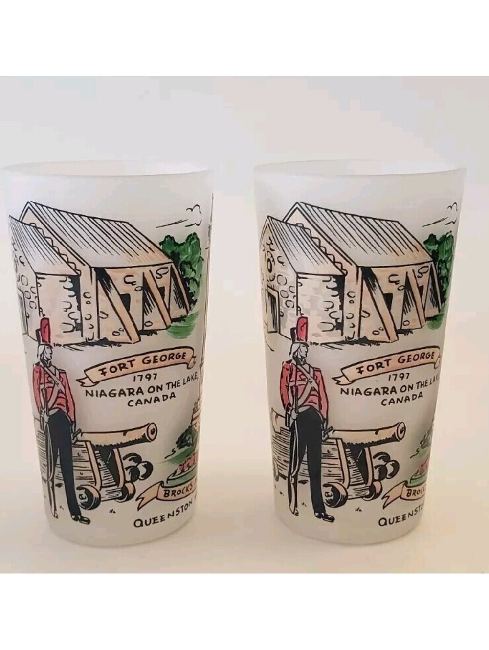 MCM FROSTED Tumblers VTG Drinking Glass Souvenir Canada Niagara Vacation Pink